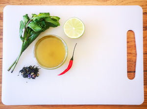Ingredients for Mint Cooler mango green tea mocktail